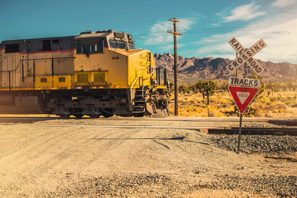 Image of train croosing a track - Railroad safety